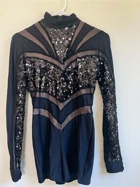 A Wish Come True Black Sequin Mesh One-Piece Bodysuit MA